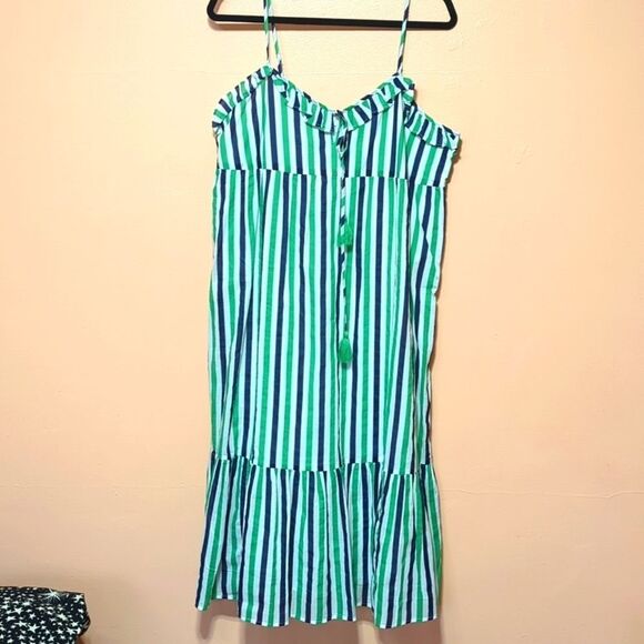 J. Crew Factory Green and White Sleeveless Sundress - Picture 2 of 12